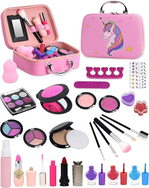 Generic Kids Makeup Toys - 28 Pcs Unicorn Washable Toys for Girls, Real Makeup for Kids, Non-Toxic Cosmetics, Age 3-12