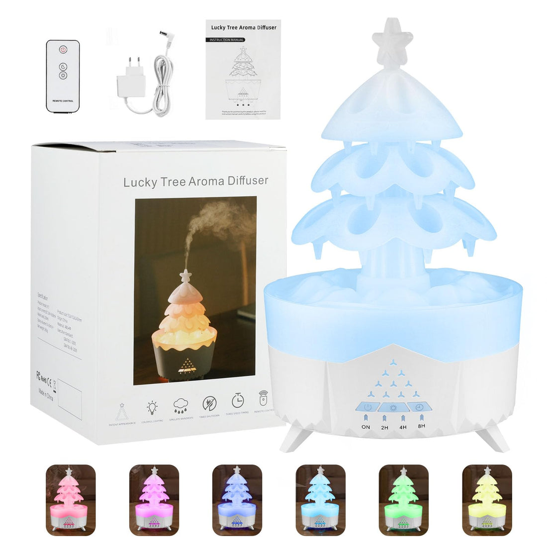 Rain Cloud Humidifier, 7 Colour Lights Aromatherapy Diffuser, Raindrop Aroma Diffuser Humidifiers with Timer, Essential Oil Diffuser for Home Office Room, Christmas Tree Design, Waterless Auto-Off
