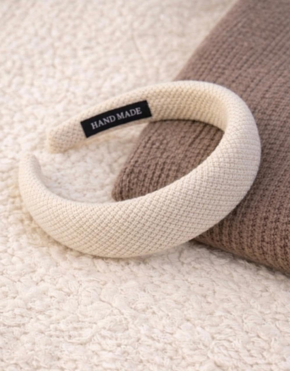 Padded Fabric Headband, Neutral Colours, Wide Puffy Hair Band for Women, Multiple Colours-B17 (light beige)