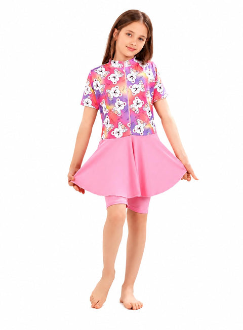 9Street Corner Tankini One Piece Swimsuit Jumpsuit Shorts with Pocket for Girls from 2 to 12 Years Code 461