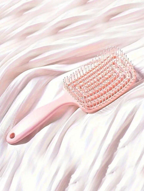 Clear Crystal Hair Brush with Gold Flakes, Hollow Design, 24cm Length, Detangling Paddle Brush (Pink)