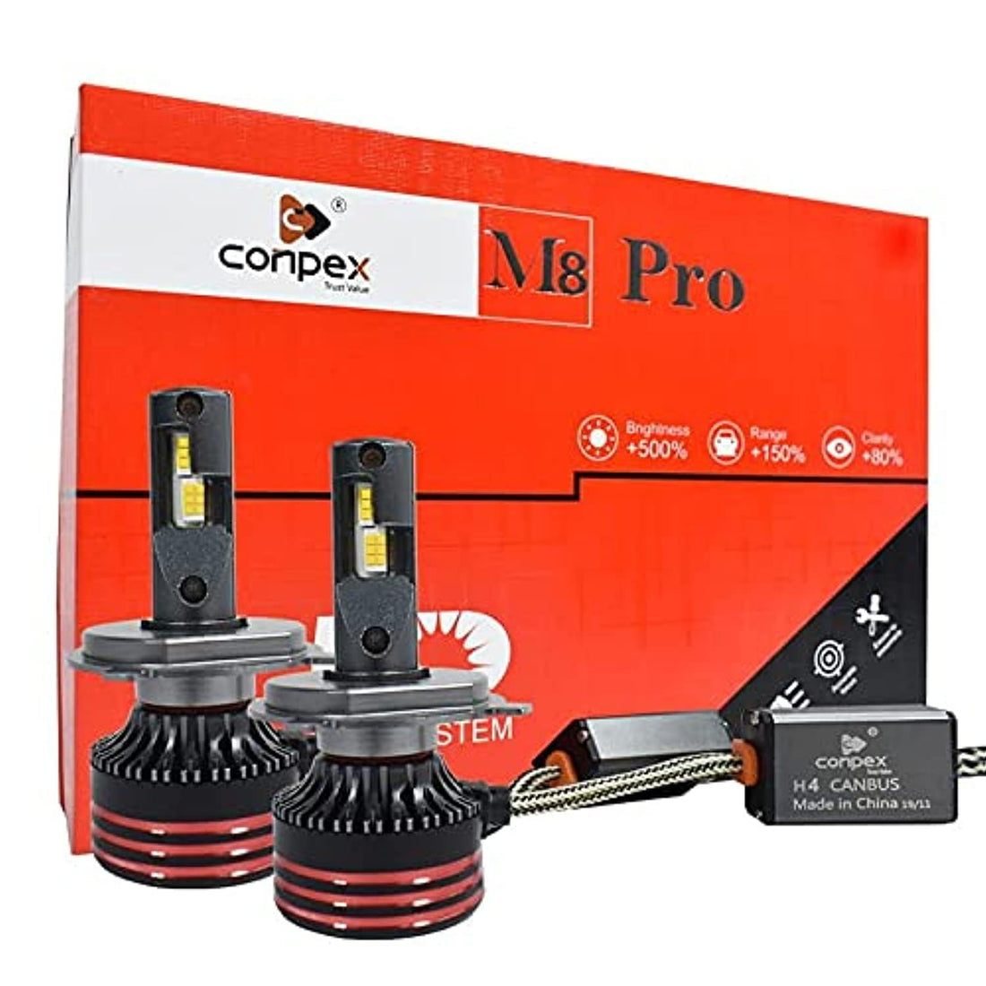 Conpex m8 pro (h4) waterproof ip68 high power auto led headlamp long lifespan high quality csp chip car led headlight bulbs