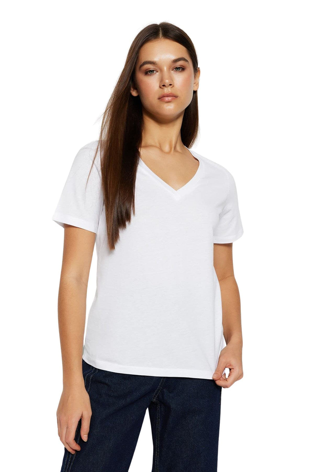 Trendyol Women 100% Cotton Basic V-Neck Knitted T-Shirt TWOSS23TS00001 T-Shirt