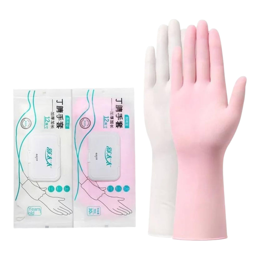 Silicone Washing Gloves, Water and Detergent Protection, Flexible and Comfortable, Ideal for Washing Pots and Cleaning Vegetables, White and Pink