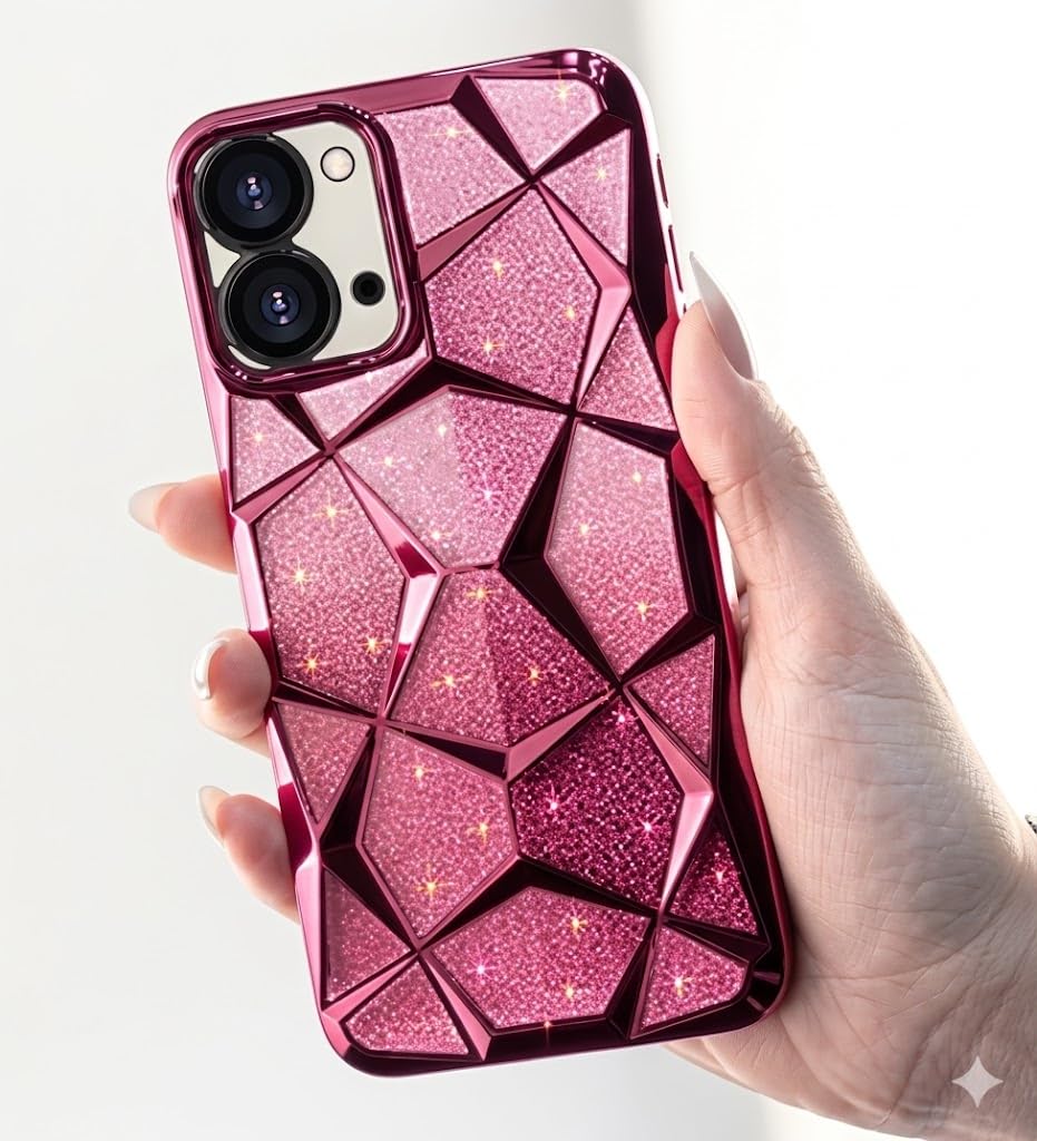 Compatible With (Redmi 15C) Case Plating Bling Gradient Glitter Clear Cover Soft TPU Silicone Cute Camera Protection Shockproof Back For Women Girls Case. (Pink)