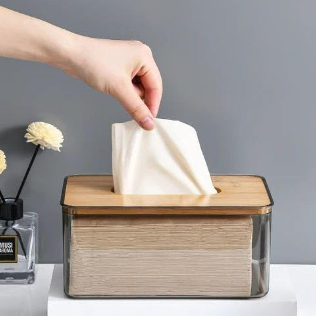 Plan A Tissue Box Holder, Paper Towel Holder, Clear Face Towel Box, Bathroom, Kitchen, Rectangular Paper Drying Container for Household Tissue Box Holder
