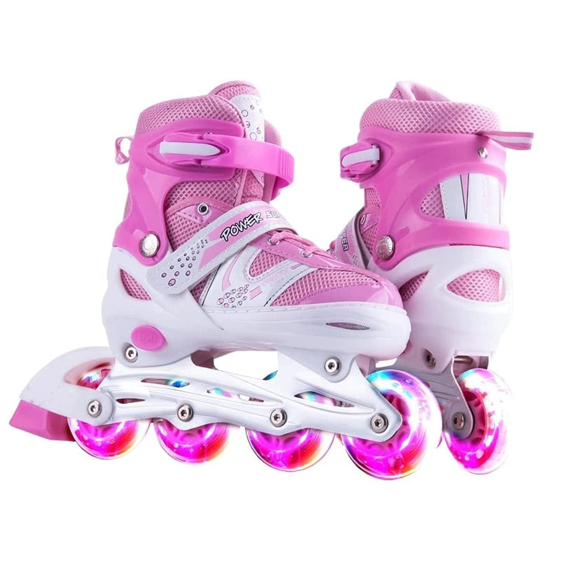 SportQ GoSportQ Comfort Adjustable Front Wheel LED Light Up Skate Shoe Single Row Outdoor Indoor Skate Shoes for Beginners Kids Teens (Meduim 35-38 US, Pink)