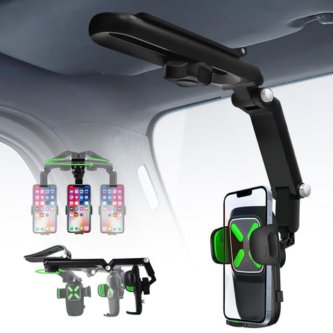 Rednow 1080°Rotatable and Retractable Car Phone Holder,Sun Visor Phone Holder for Car,Multifunctional Rear View Mirror Phone Holder,Foldable 360 Rotating Cell Phone Mount for All Mobile Phones (Green)