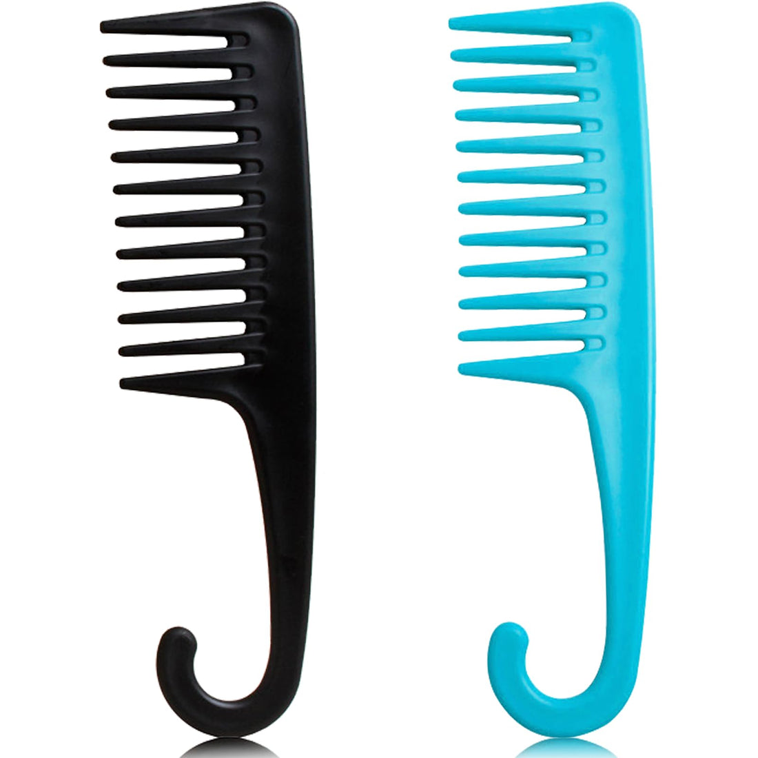 2PCS Premium Wide Tooth Combs for Women Curly Hair, Large Conair Detangler Comb with Hook for Wig Curls, Handgrip Detangling Knotting Hair Brush Set for Shower, Wavy, Wet, Thick, Dry Hair Stylist