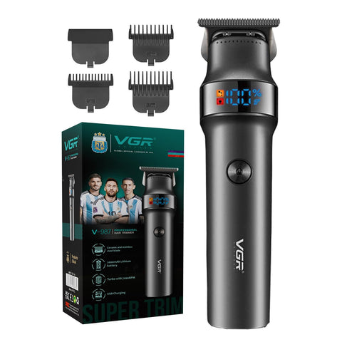 VGR V-987 Professional Hair Trimmer with Digital Display | Turbo Function with Travel Lock, 7000 RPM DC Motor with Stainless Steel & Ceramic Blade, 400 Minutes Runtime, Black