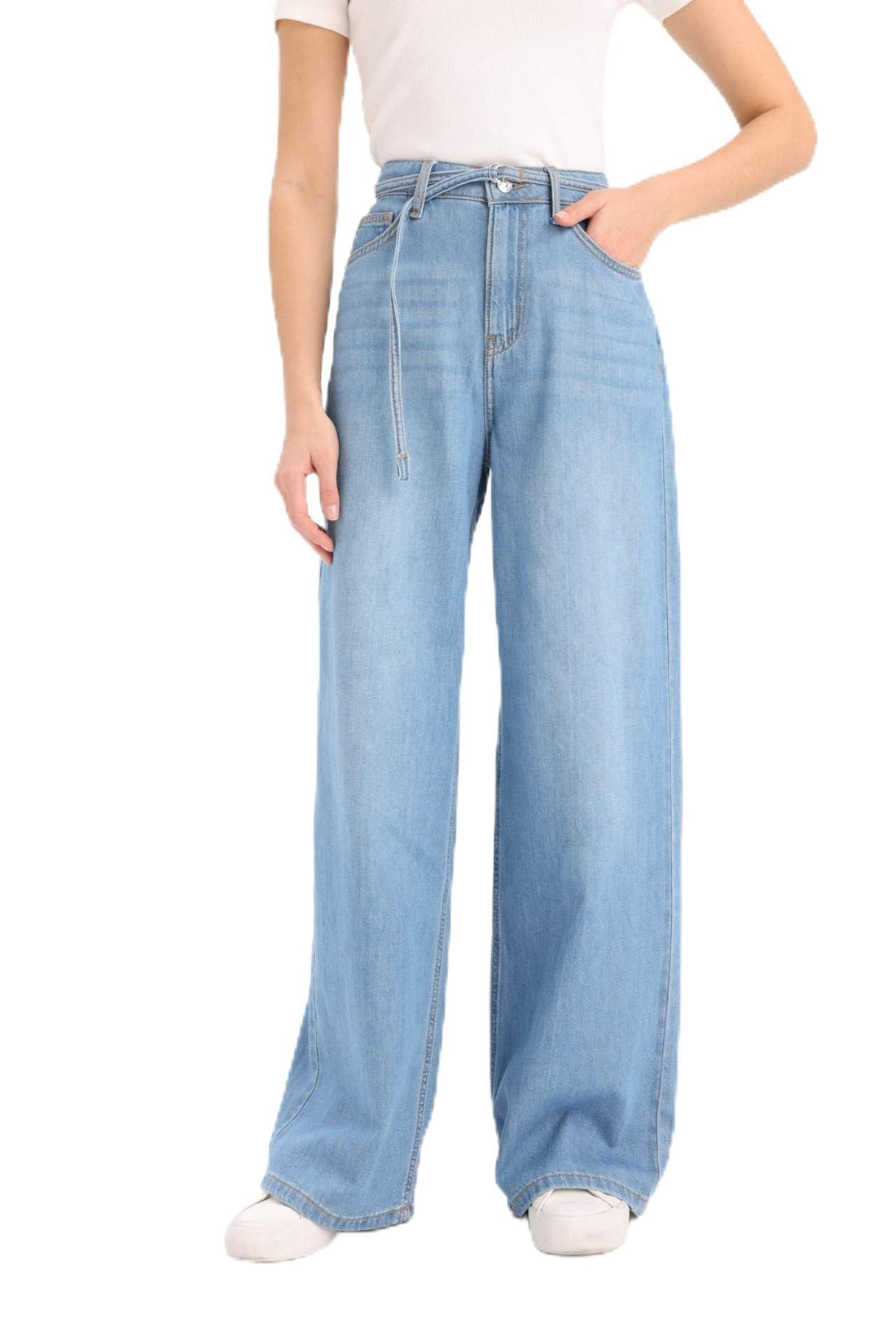 DeFacto Woman Special Collection Wide Leg Denim Trousers,Light Indigo 32