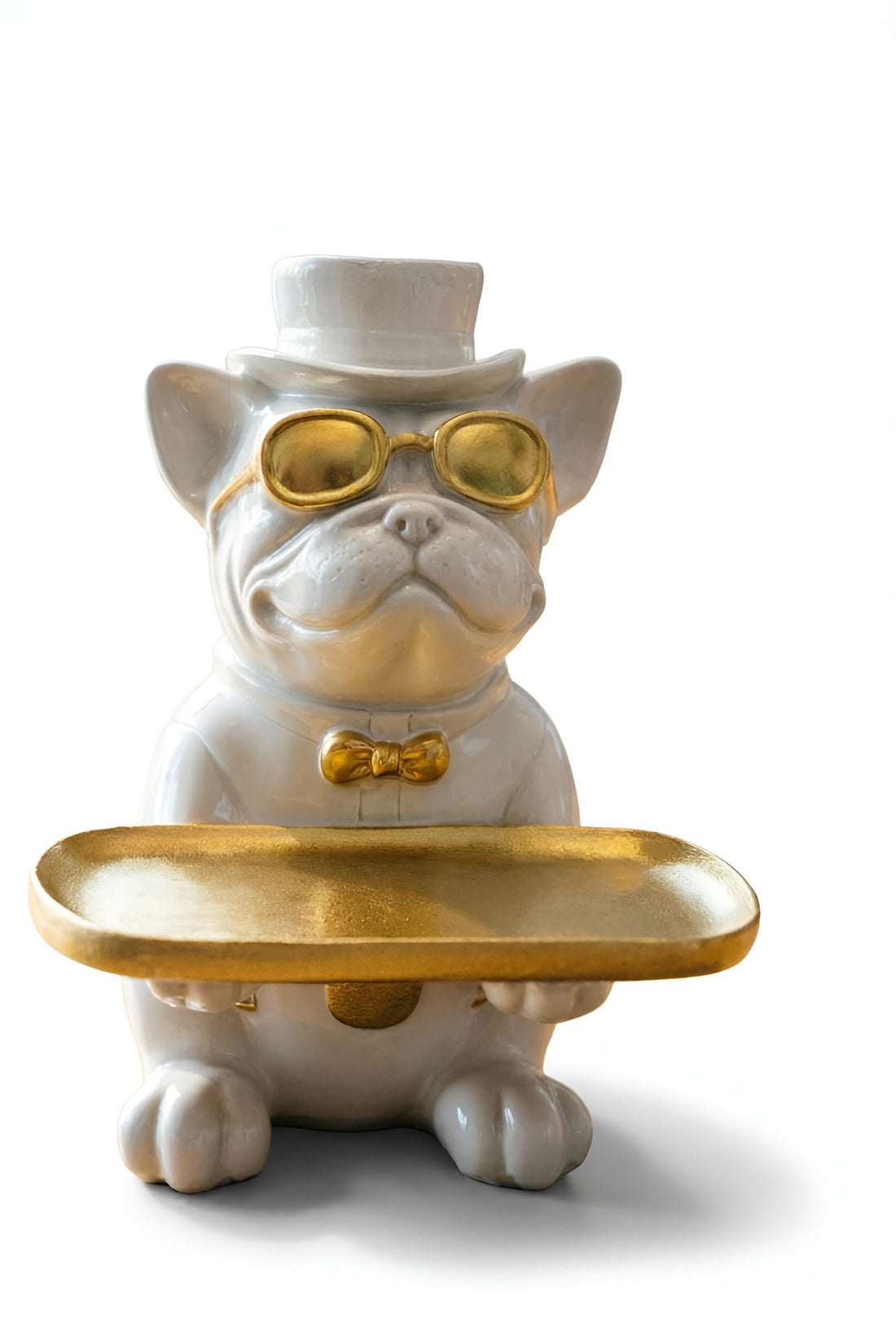 Resin Statue - Modern French Bulldog Tray Organizer for Keys, Jewelry, and Candy. Decorative Piggy Bank for Entryway Table, Office Desk, or Coffee Table. Unique Home Decor Gift Idea. (white)