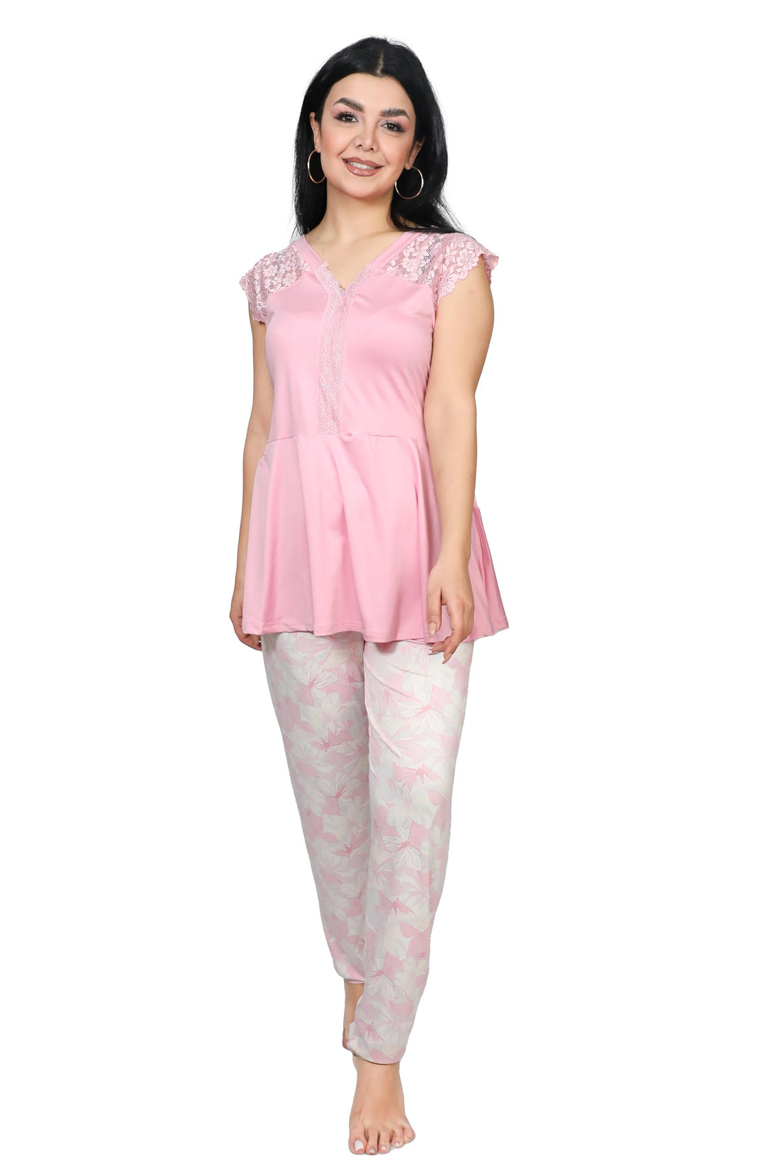Dadosh Women's 2 Piece Embroidered Shoulder and Chest Pajama Set with Signature Lace - Summer Pajamas for Women (Rose, 3XL)