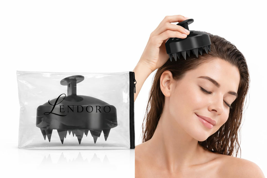 LENDORO Scalp Massager Shampoo Brush, Soft Silicone Bristles, for Shampooing and Dry Massaging (Black)
