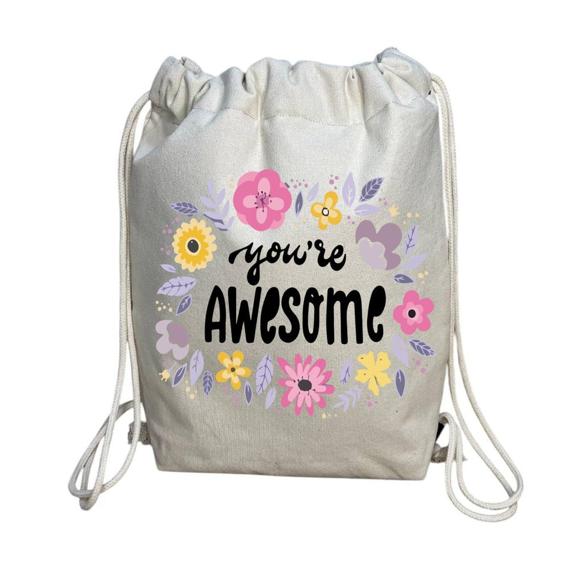 Drawstring bag- Gym bag-Off white- One sided printing- Motivational design- You are awesome- We print your gift