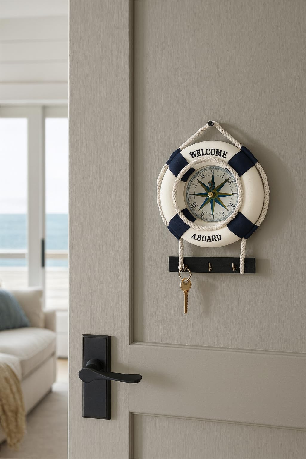 Nautical Lifebuoy Key Holder with clock (12 cm)