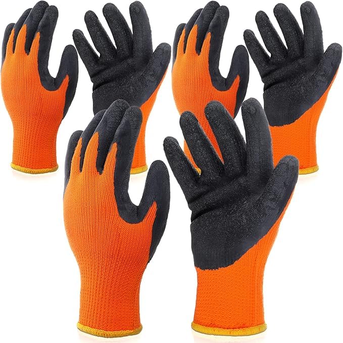 Heavy Duty Multi-Purpose Gloves XL – Non-Slip Latex Grip, Durable Hand Protection for Construction, Gardening, Repair Work, Orange, 2 Pack