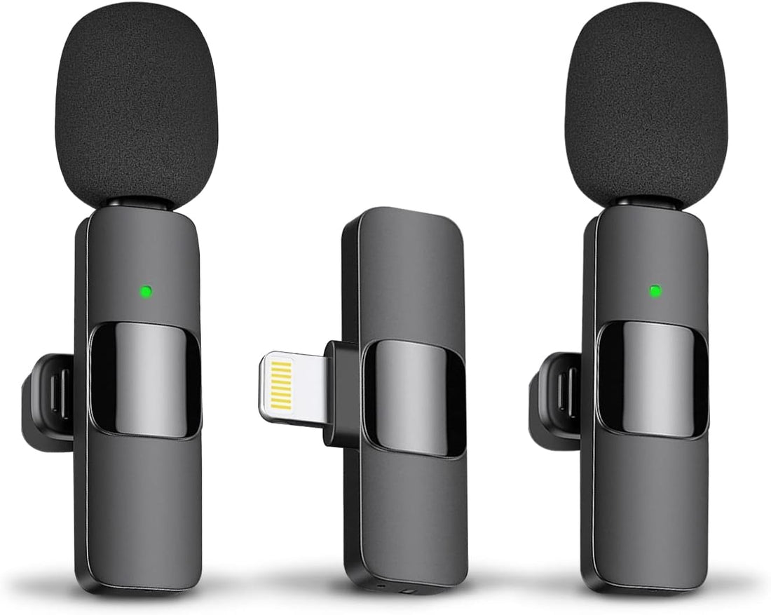 Professional Wireless Lavalier Lapel Microphone for iPhone, iPad - Cordless Omnidirectional Condenser Recording Mic for Interview Video Podcast Vlog YouTube (2 PACK Lightning Microphone)