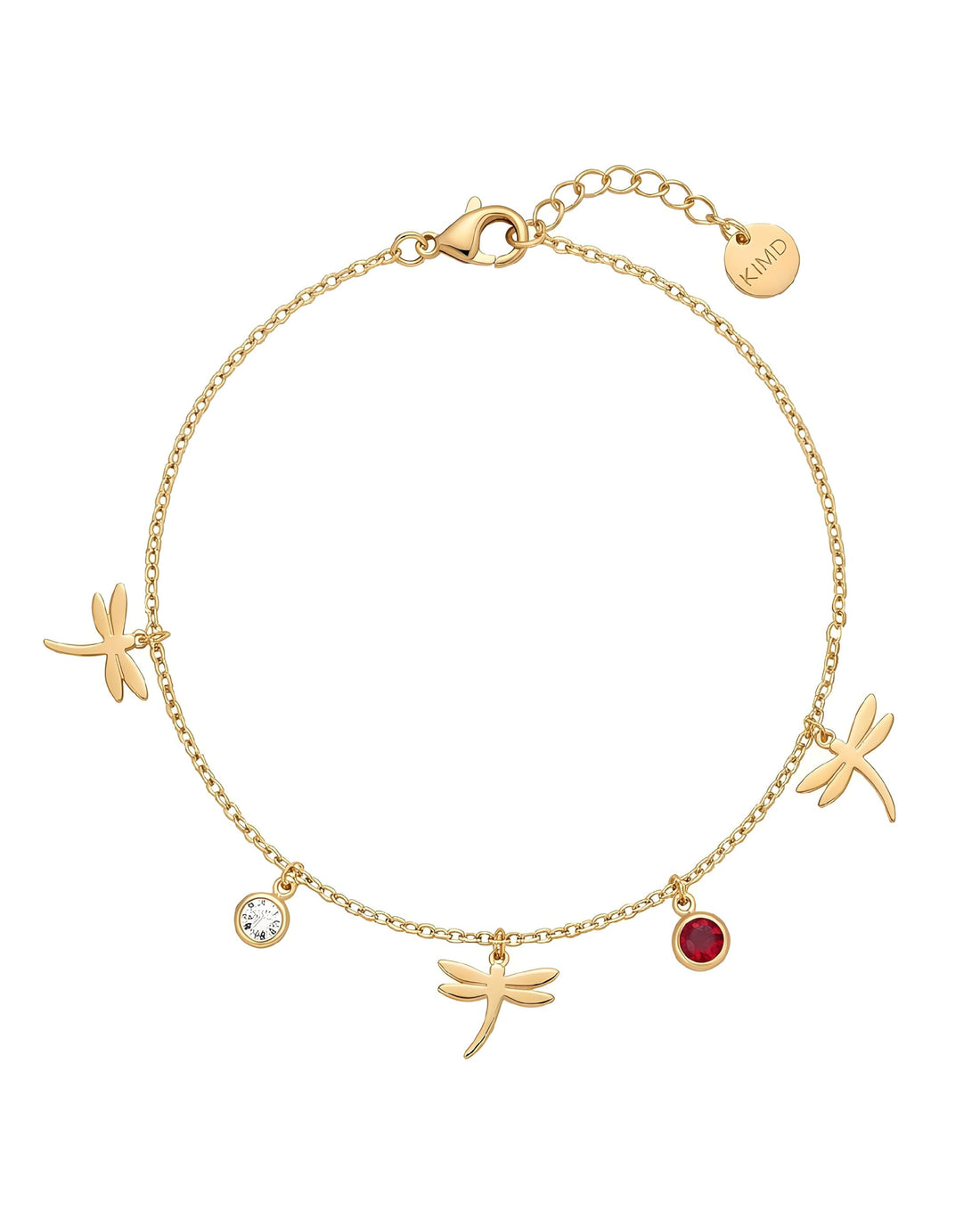 Dragonfly Charm Anklet with Ruby Red & Clear Crystals – 18K Gold Plated Nature Inspired Foot Jewelry