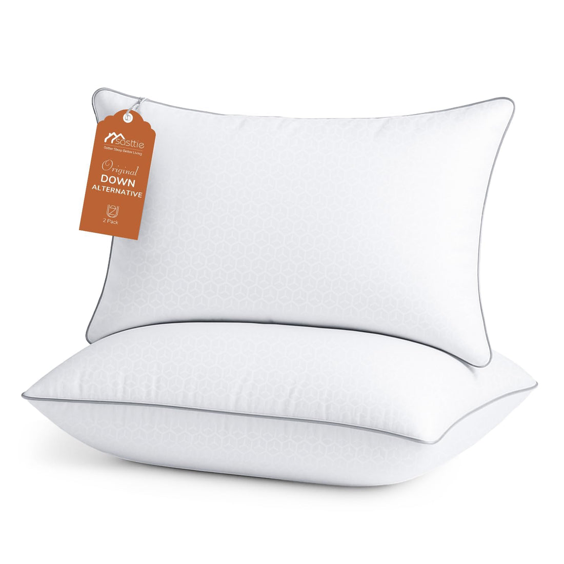 Sasttie Queen Size Pillows Set of 2, Hotel Collection Bed Pillows for Side, Back, and Stomach Sleepers - Down Alternative Plump Filling - White, 2 Pack, Queen, 20x30 Inches