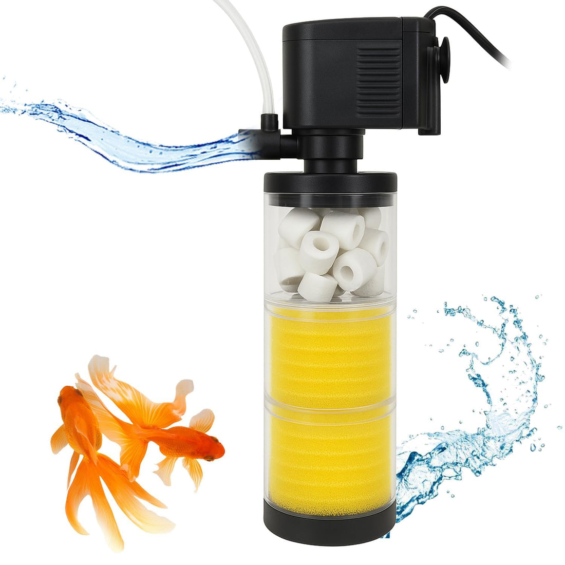 by MERIDIN Aquarium Filter 3 in 1 Oxygen Filtration System Submersible Powerful Pump Aquarium Filters 10w, 800L/H