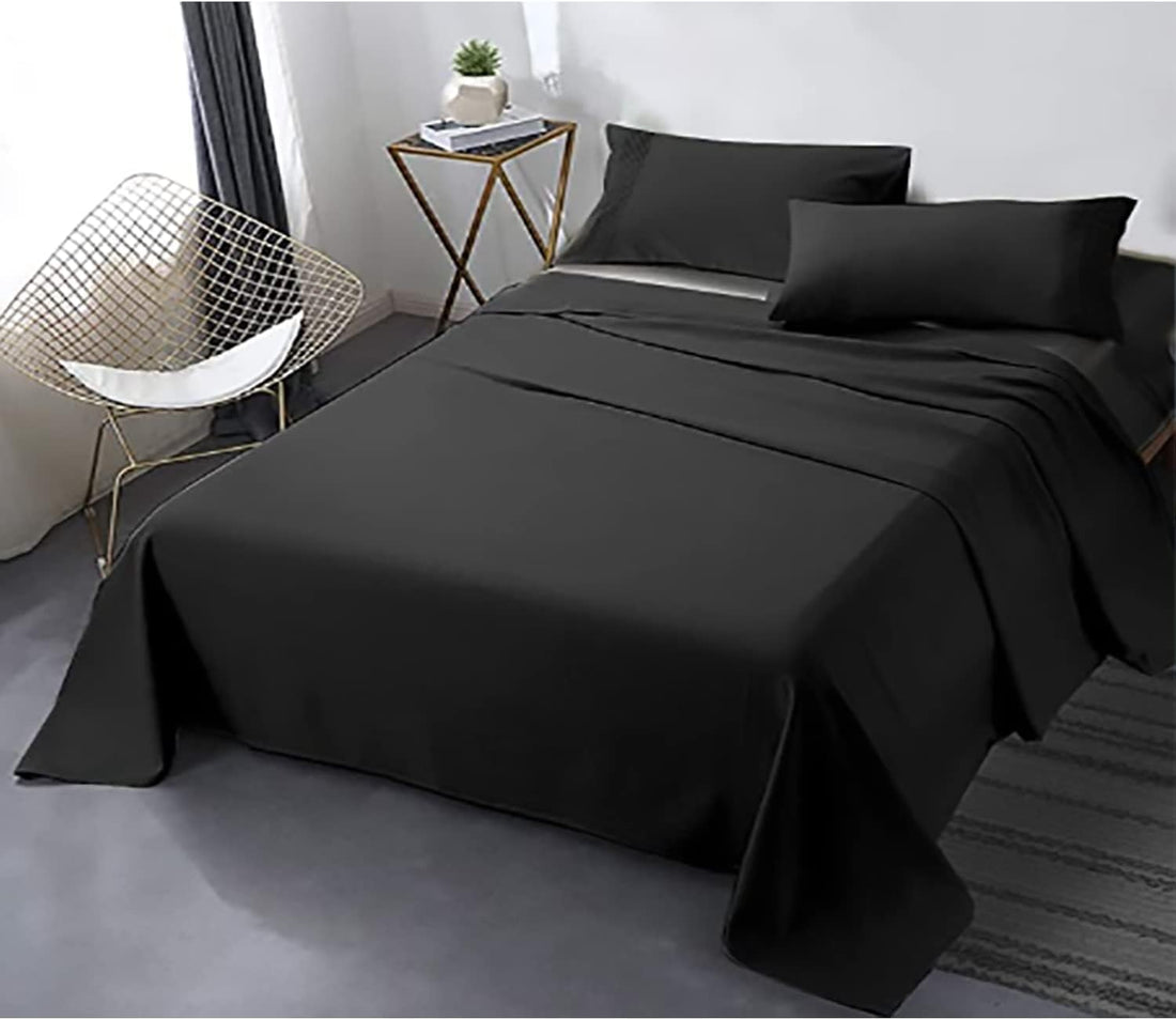Snooze Microfiber Plain Bed Sheet Set 2 Pieces (Black, 1.8 * 2.35m)