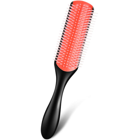 Patelai 9-Row Nylon Bristles Hair Brush with Anti-static Rubber Pad (Pink)