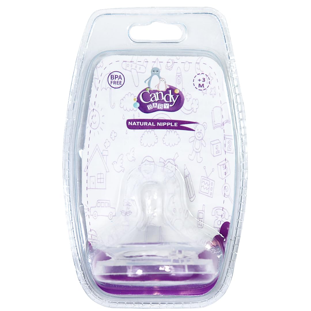 Candy Baby Silicone Natural Nipple BPA Free For Unisex-Clear-(+3 Months)