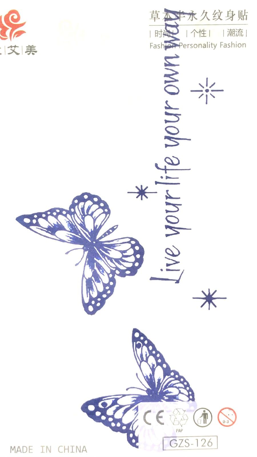 Tattoo Tech, 1 Sheet Medium Semi Permanent Tattoo10*12cm, Adult Art Design Temporary Tattoos, Lasts 1-2 Weeks, Waterproof, Realistic Look, No Adhesive, No Reflection (GZS-126)
