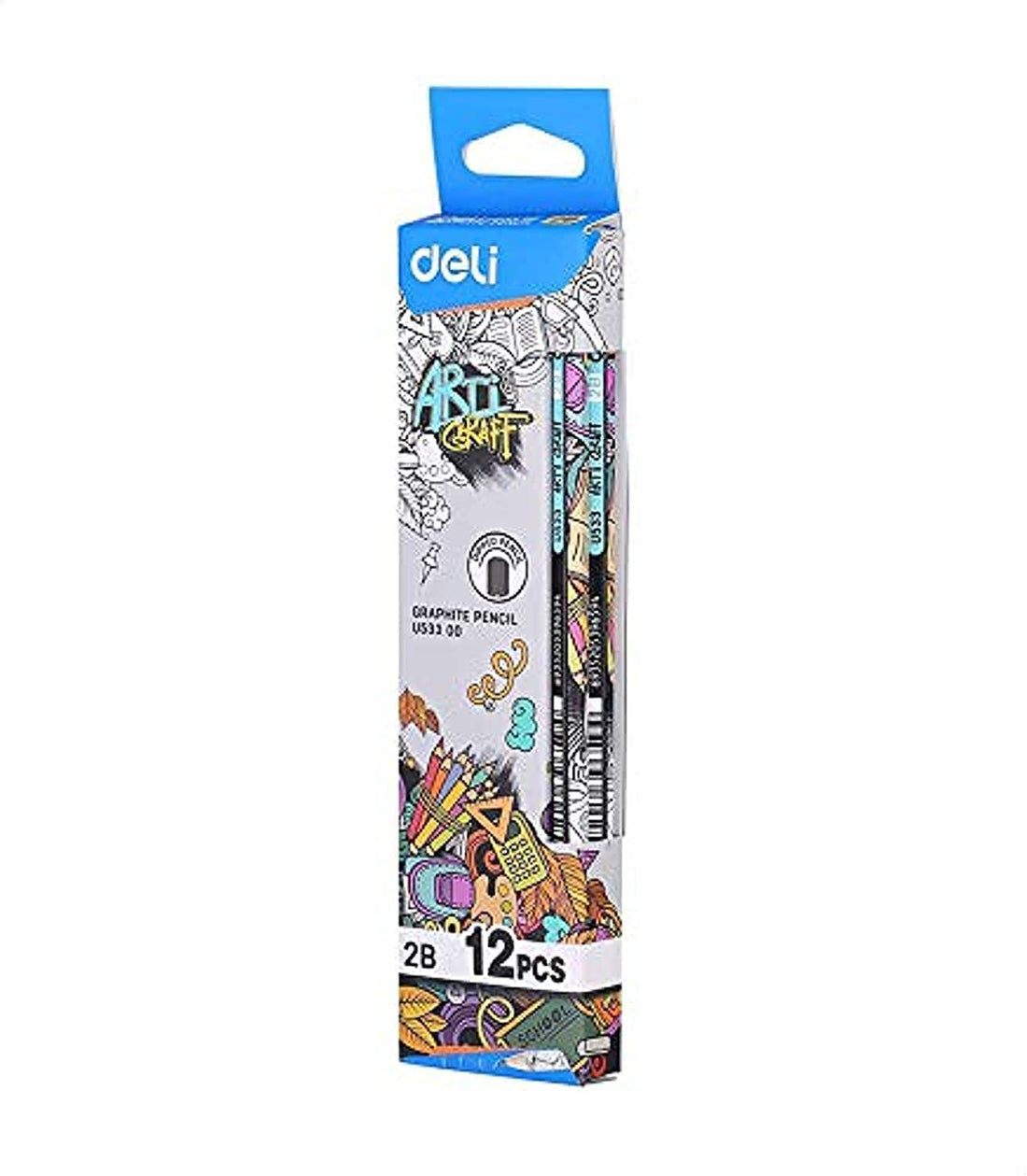 Deli u53300 graphite pencil 2b pack of 12 pieces - multi color