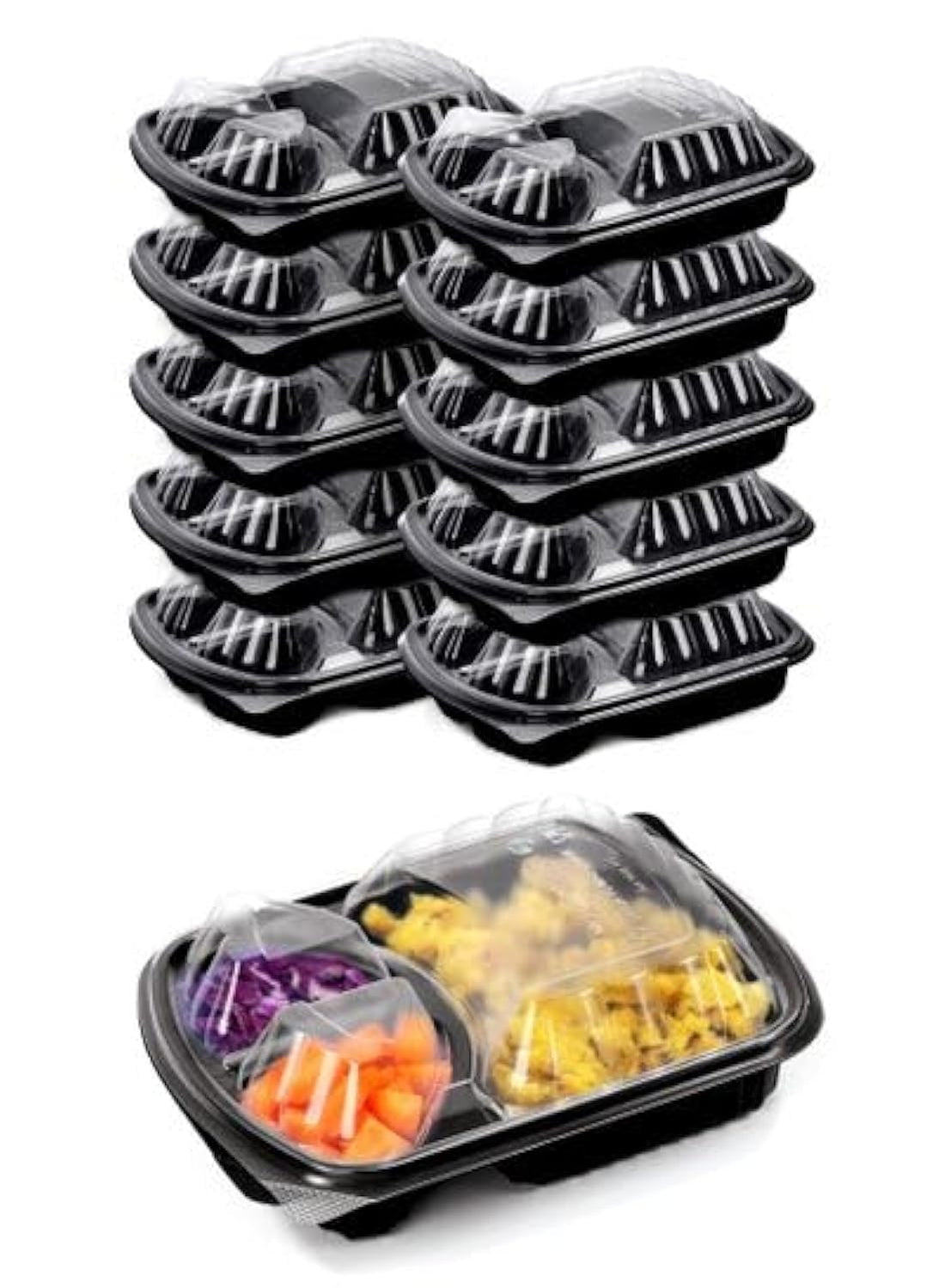 Plastic Divided Plates Set (10 Plates & 10 Lids) | 3 Compartment Meal Prep & Food Preservation | Reusable Food Containers Microwave & Freezer Safe