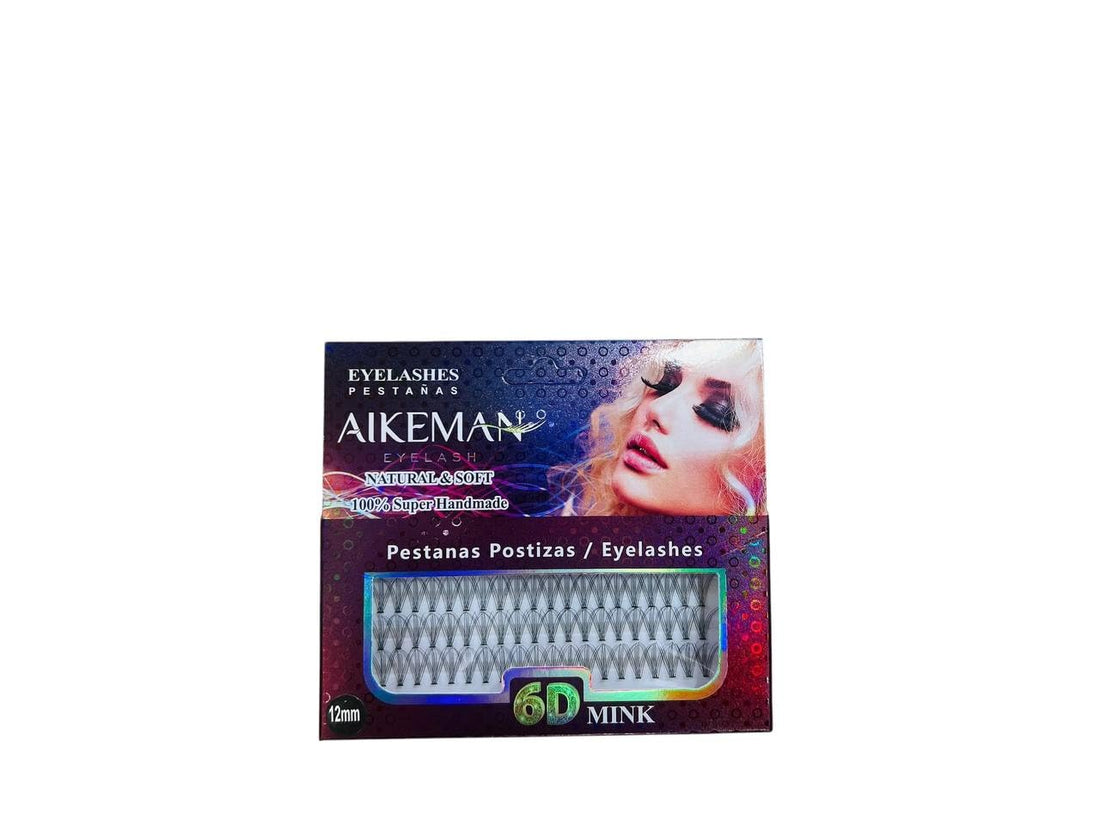 AIKEMAN Individual Lashes 6D Faux Mink False Eyelashes Natural Soft Lightweight Handmade Reusable 12mm