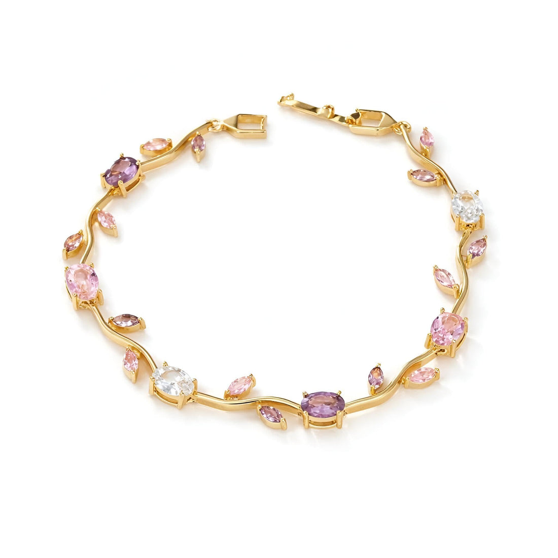 Colorful Tulip Jewelry - Stainless steel bracelet with gold plating and vibrant zircon tulips, adjustable and crafted for women who appreciate timeless grace.