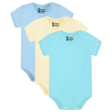 Funny Bunny Pack of 3 Cotton Plain Color Half Sleeve Bodysuit for Baby