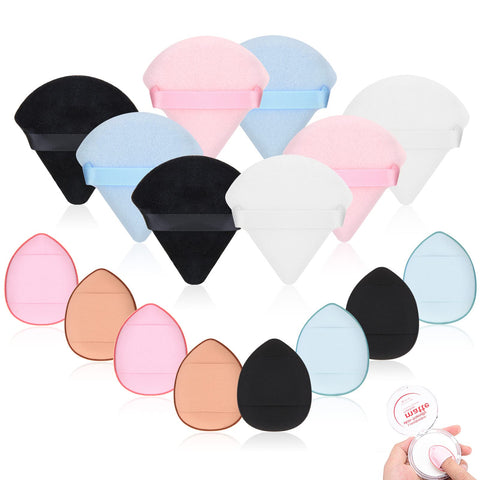 Jspupifip 16 Pieces Mini Powder Puff Face Triangle Finger Makeup Puff Bulk Soft Beauty Face Setting Sponge Pack for Mineral Loose Powder Body Cosmetic Foundation Sponge Wet Dry Cosmetic Tool