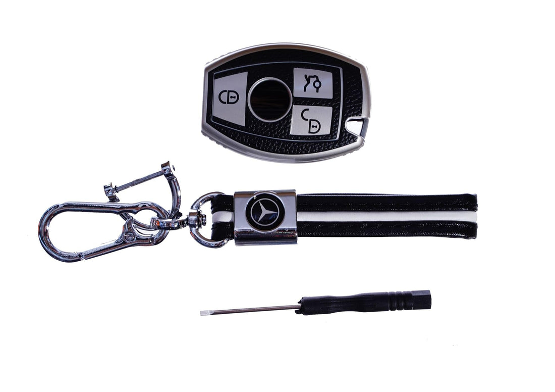 Key Cover and Medallion for Mercedes Benz, White and Black