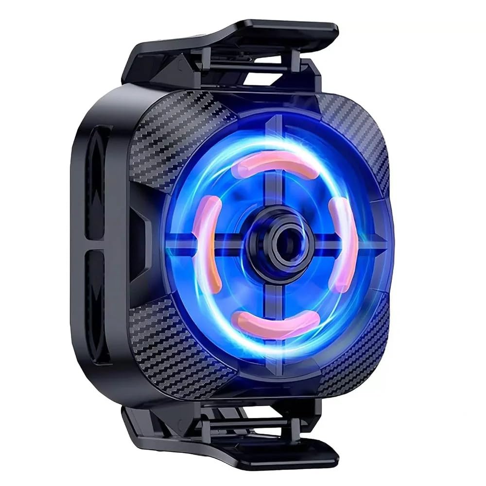 Mobile Phone Cooler, Powerful Cooling Fan with Blue LED Light, Stylish Carbon Design, Suitable for Gaming
