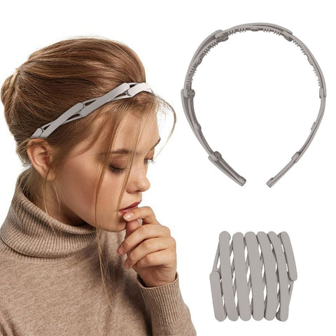 1 PC Hair Bands Teeth comb headbands for women Girl Plastic Plain Headbands Retractable Pocket Hair Band,Spring Wavy Foldable Headband No Slip Adjustable Hair Hoop Fashion Hair Accessories (Grey)