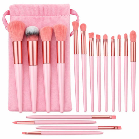 13 Pieces Makeup Fix Brush Set with Plush Bag, Soft Synthetic Bristles Foundation Powder Blush Eyeshadow Brushes, Professional Face & Eye Makeup Tools Kit (Pink)