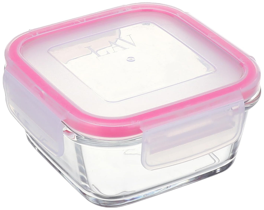 LAV FRESCO Glass Storage Container/Prestigious & Practical pink Cover / 375 cc - 12.75 Oz/Elegant design, Trusted Brand, Attractive shape