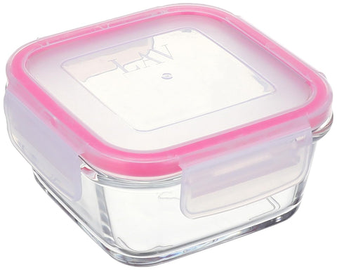 LAV FRESCO Glass Storage Container/Prestigious & Practical pink Cover / 375 cc - 12.75 Oz/Elegant design, Trusted Brand, Attractive shape