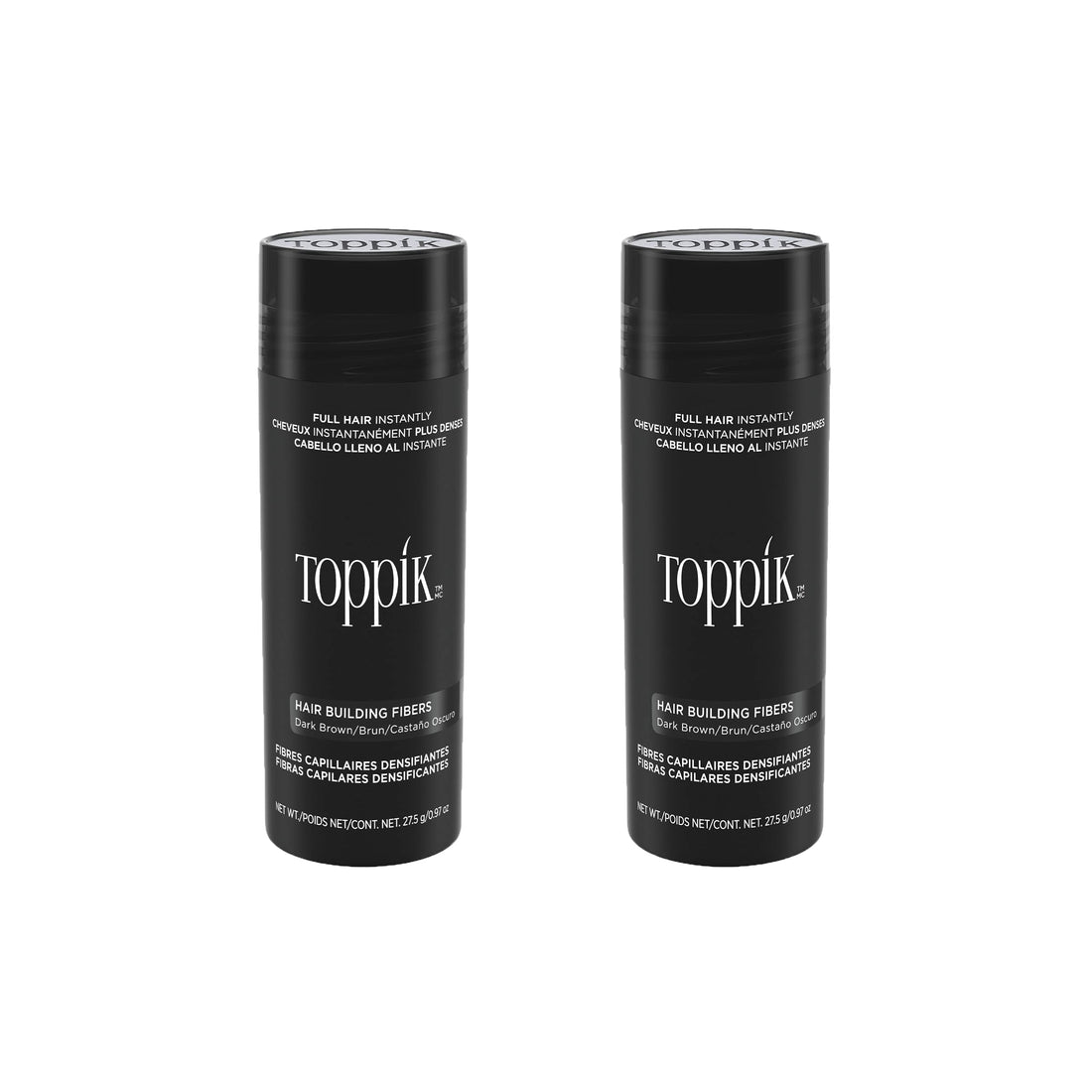 Toppik Hair Building Fibers, Keratin-Derived Fibres For Naturally Thicker Looking Hair, Cover Bald Spot, 27.5g (Pack Of 2) - Dark Brown