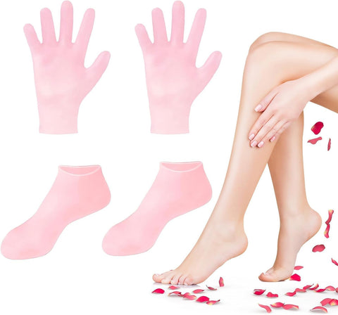 2 Pairs of Silicone Socks and Gloves Set for Dry, Cracked Feet and Hands - Moisturizing Silicone Socks for Women, Hand and Foot Care, Spa Gel Socks and Gloves Ideal for Post-Pedicure Treatment