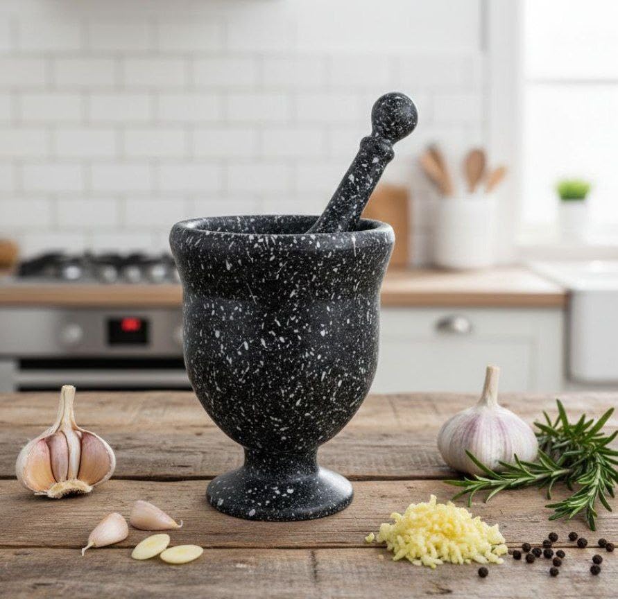 Generic Black Mortar and Pestle for Grinding Spices and Garlic, .db