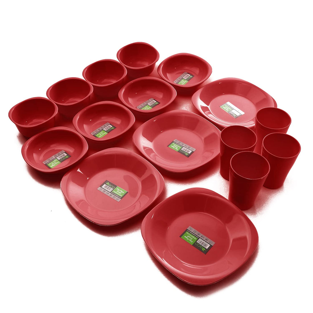 eco PLAST Dinnerware Small Plates Set - 16 Pcs - (Red)