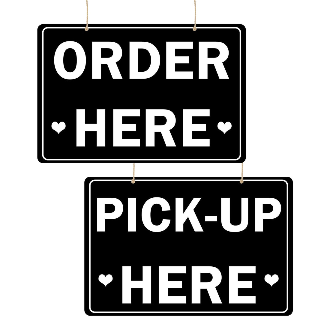 Order Here and Pick Up Here Signs,2 Pack Double-Sided Order Here Signs Pick Up Hers Sign with 4 Twines Perfect for Restaurants, Cafes, and Bars ,Bakery , Ice Cream Stand Decor Pick Up Kiosk Retail-12"