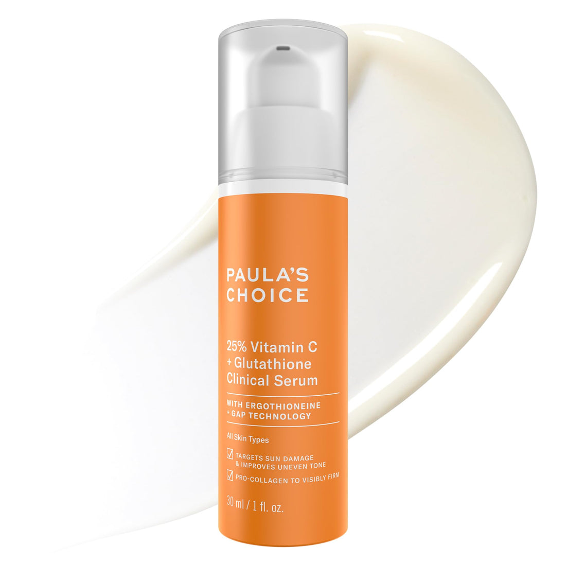 Paula's Choice 25% Vitamin C + Glutathione Bright Serum, 1.0 fl oz (30 ml) / High Concentration, Sensitive Skin, Hypoallergenic, Fragrance-free, Cruelty Free, Genuine Product