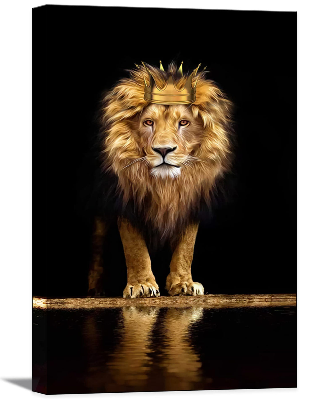 Lion Animal Canvas Print Wall Art Honorable and confident With Crown Black and Gold Framed and Stretched Pictures for Living Room Bedroom Home Office Wall Decor Artwork,Bedroom Decor for Men Gift