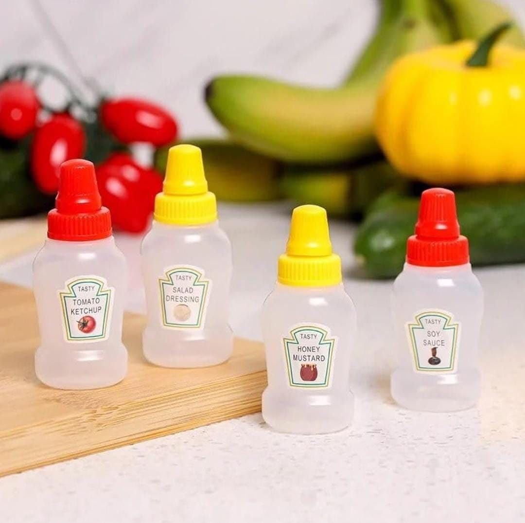 Ketchup & Mayonnaise Mini Bottle Set of 2, Handy & Portable for Club & School, Airtight Lid Keeps Sauce Flavor & Quality for Longest Period (4 Pack)