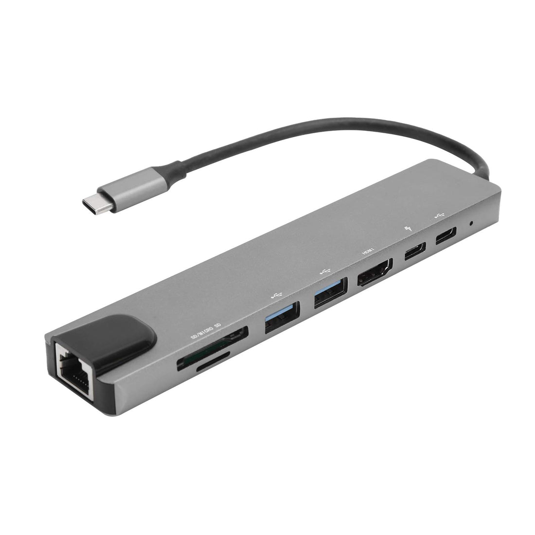 Type-C Docking Station -8 in 1 Type-C Converter Type C to PD/HDMI/RJ45/Memory Card/Storage Card/USB3.0 Adapter